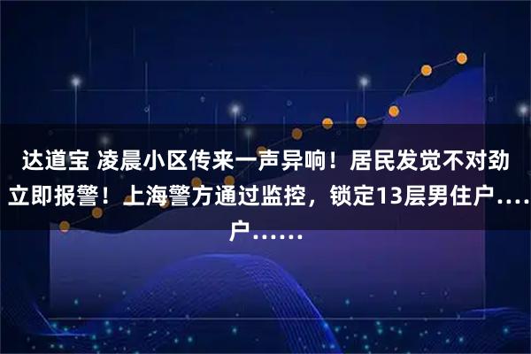 达道宝 凌晨小区传来一声异响！居民发觉不对劲，立即报警！上海警方通过监控，锁定13层男住户……